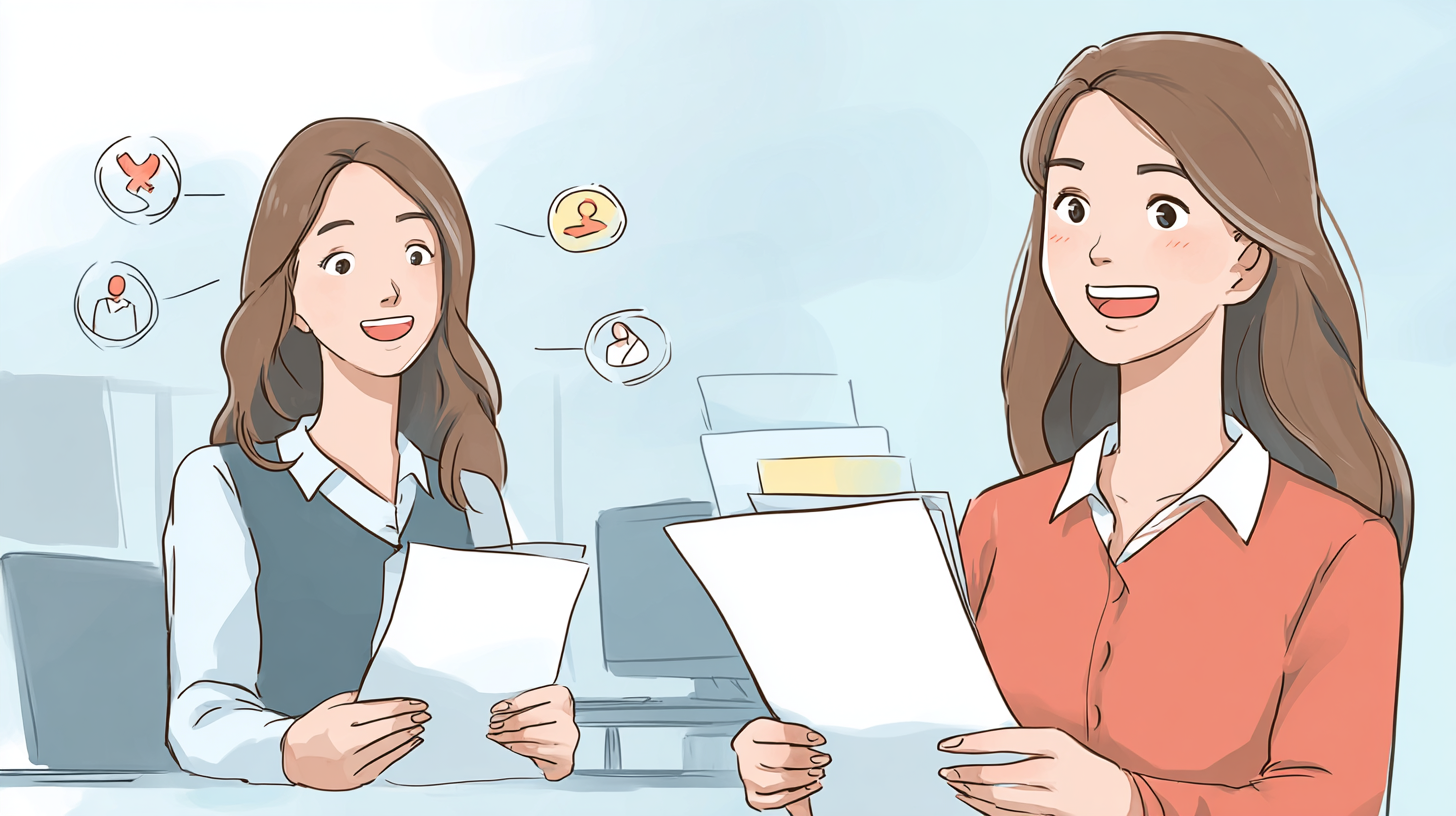 販売職から事務職への転職成功をイメージしたイラスト