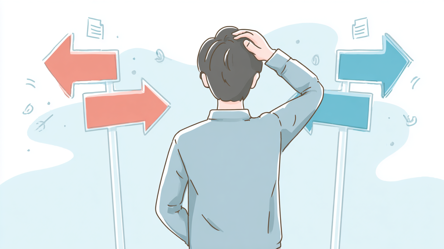 転職の方向性や書類・面接の悩みを抱える若手求職者のイラスト